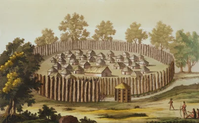 Villaggio di una tribù indigena in Florida, inciso da Gerolamo Fumagalli